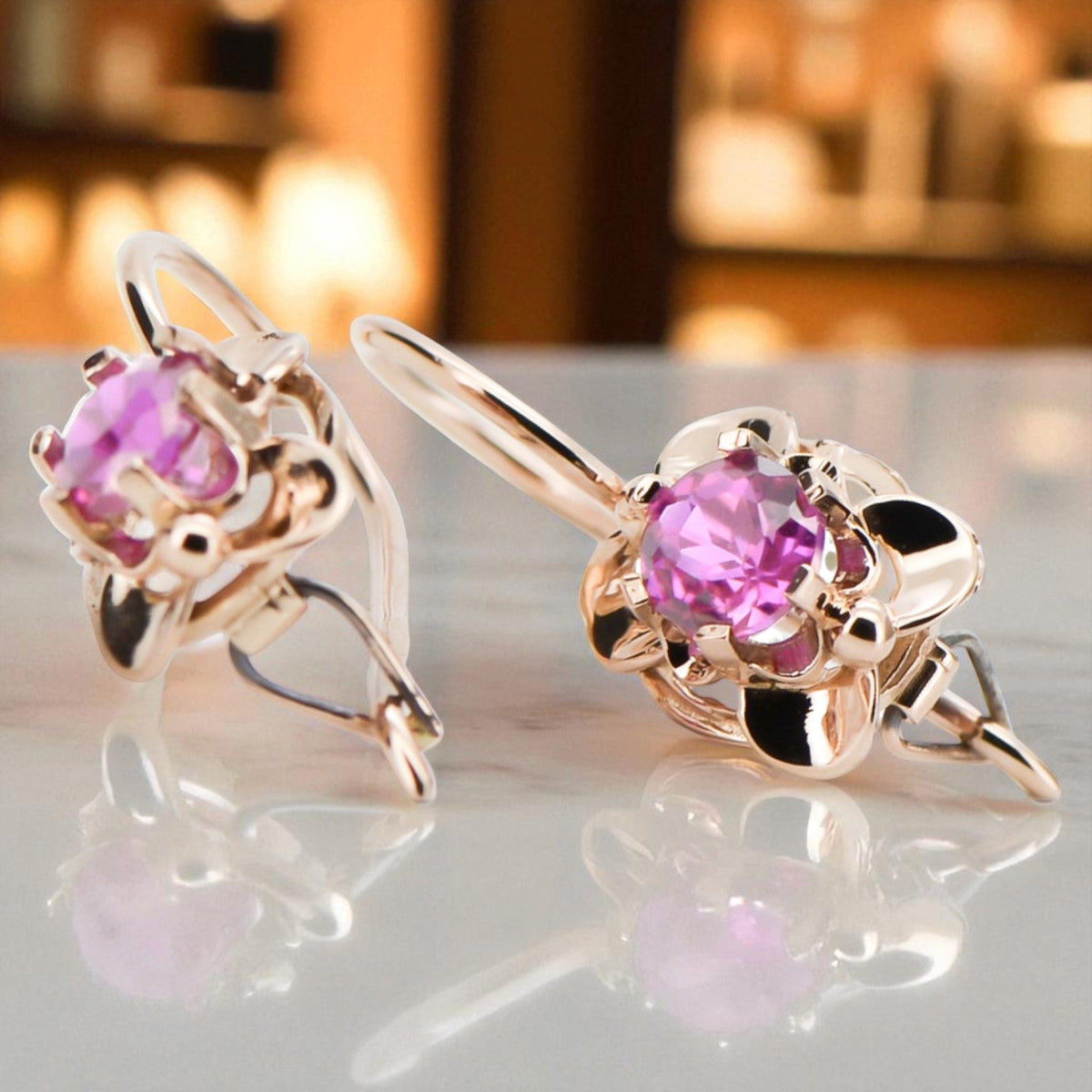 Vintage Amethyst Craft Earrings in 14K Rose Gold (vec116r-am)