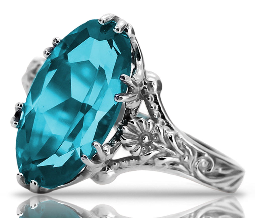 Vintage Aquamarine Oval Ring in Sterling Silver (vrc084s-aq)