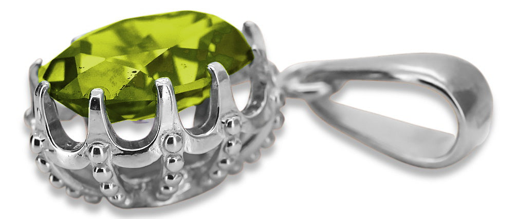 Vintage Yellow Peridot Pendant in Sterling Silver (vpc008s-yp) — side view showing the setting