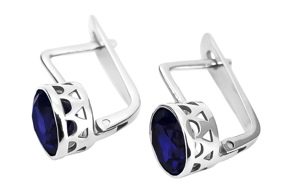 Vintage Sapphire Earrings in Sterling Silver (vec107s-sp) — side view showing the setting