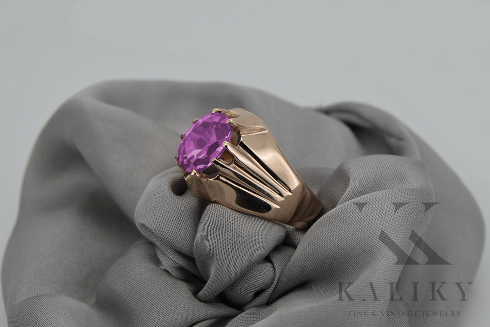 Vintage Amethyst Ring in 14K Rose Gold (vrc016r-am) — worn on the neckline, showing the drape