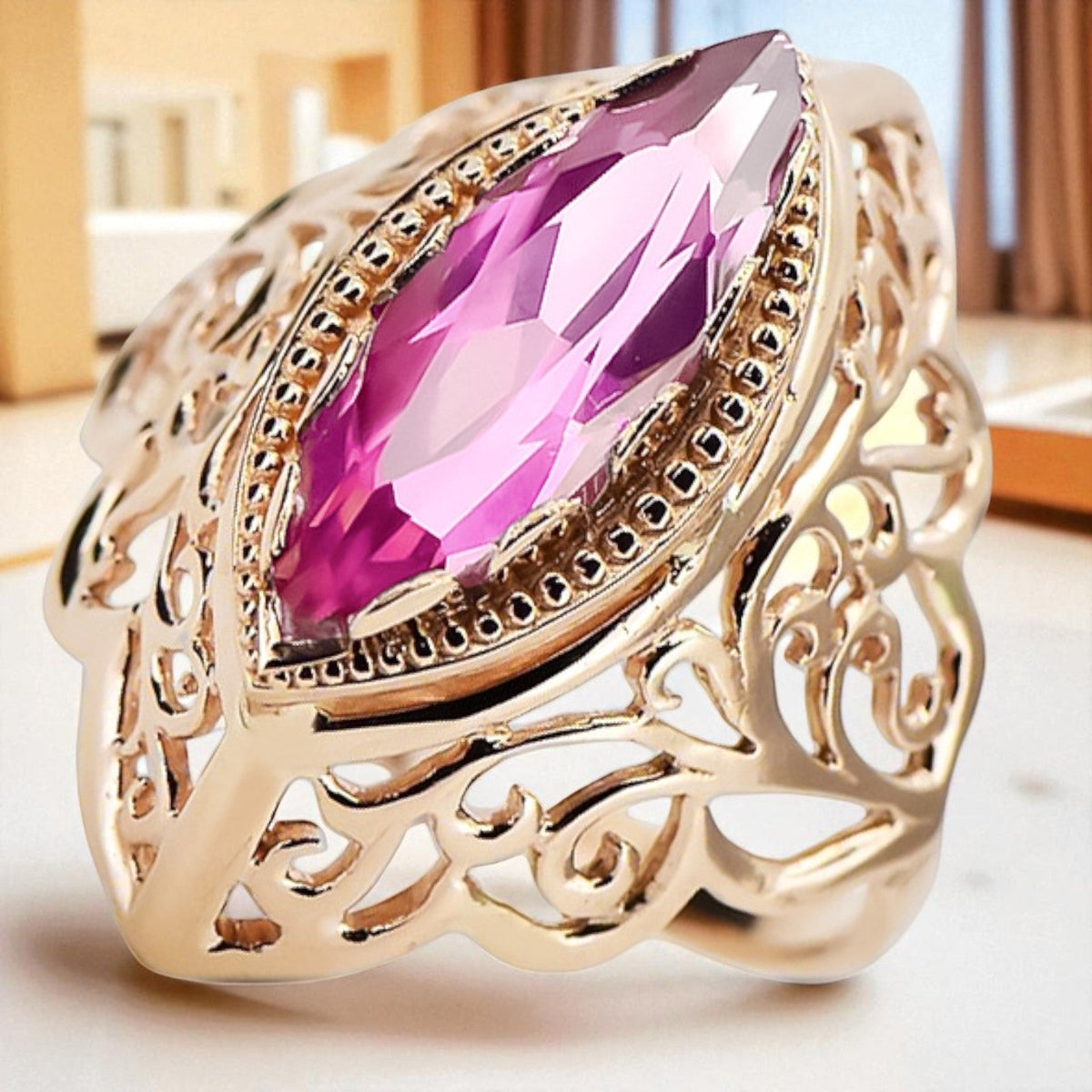 Vintage Amethyst Craft Ring in 14K Rose Gold (vrc017r-am)