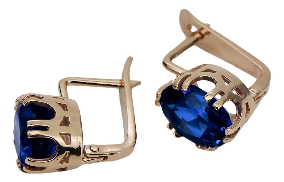 Vintage Sapphire Earrings in 14K Rose Gold (vec016r-sp) — close-up of the hallmark on the inner band