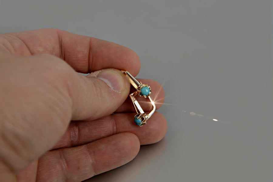 Vintage Turquoise Earrings in 14K Rose Gold (vetq200)