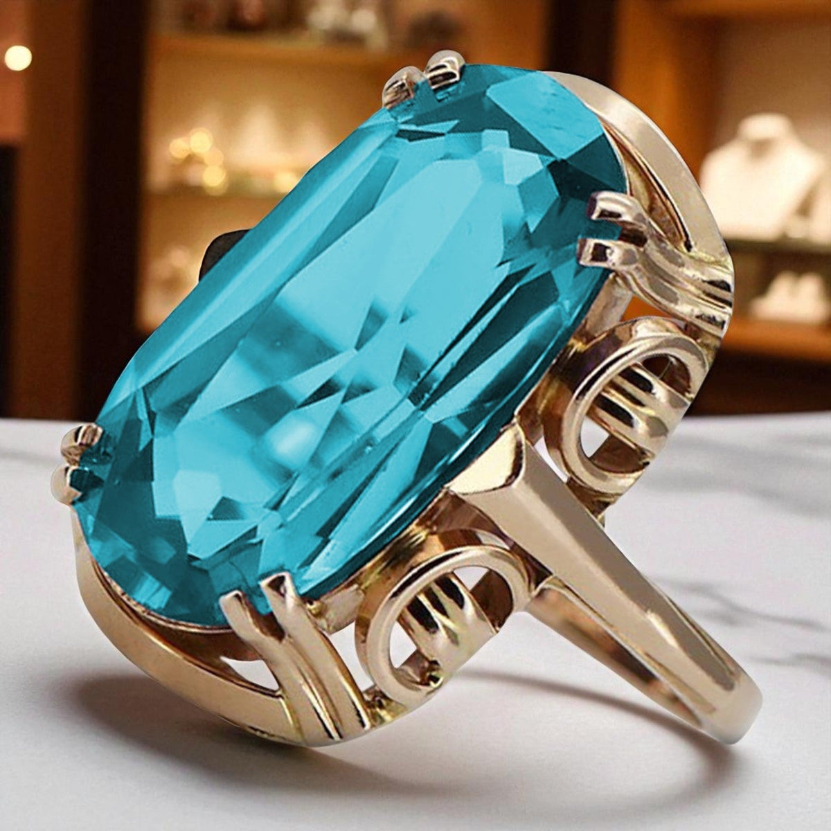 Vintage Aquamarine Ring in 14K Rose Gold (vrc038r-aq)
