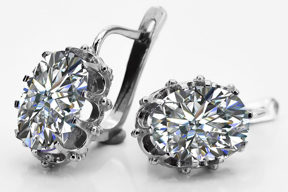 Vintage Zircon Earrings in Sterling Silver (vec079s-zi) — worn on the neckline, showing the drape