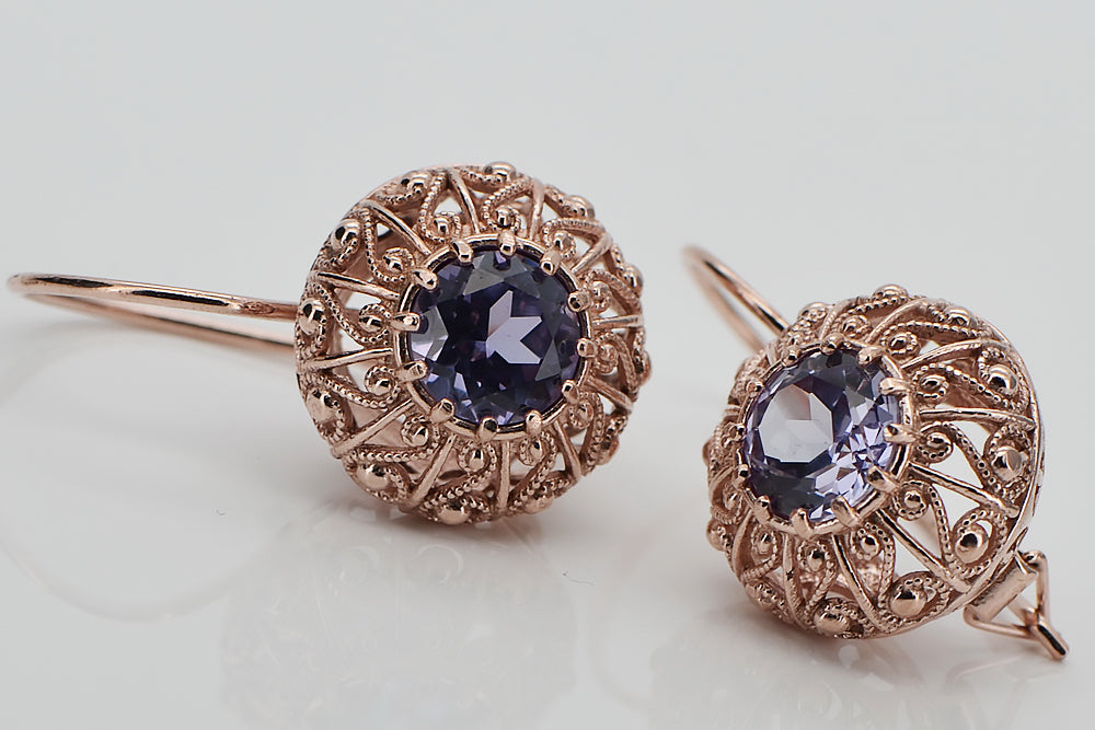 Vintage Alexandrite Earrings in 14K Rose Gold (vec002r-ax) — view 7
