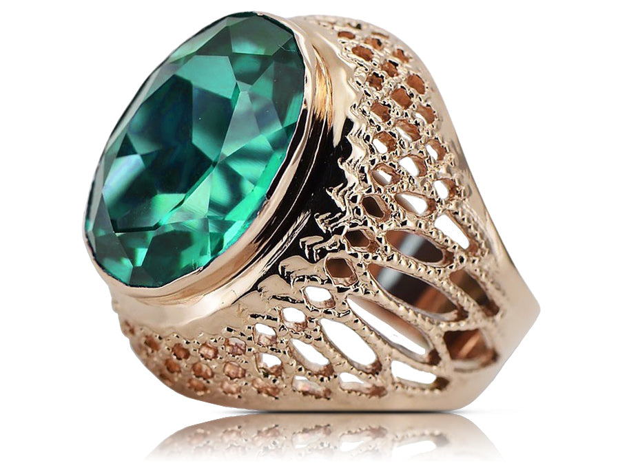 Vintage Emerald Ring in Rose Gold-Plated Sterling Silver (vrc089rp-em) — full view of the piece