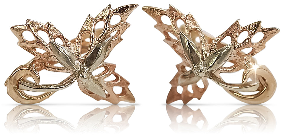 Vintage Maple Leaf Earrings in 14K Rose Gold (ven177) — view 3