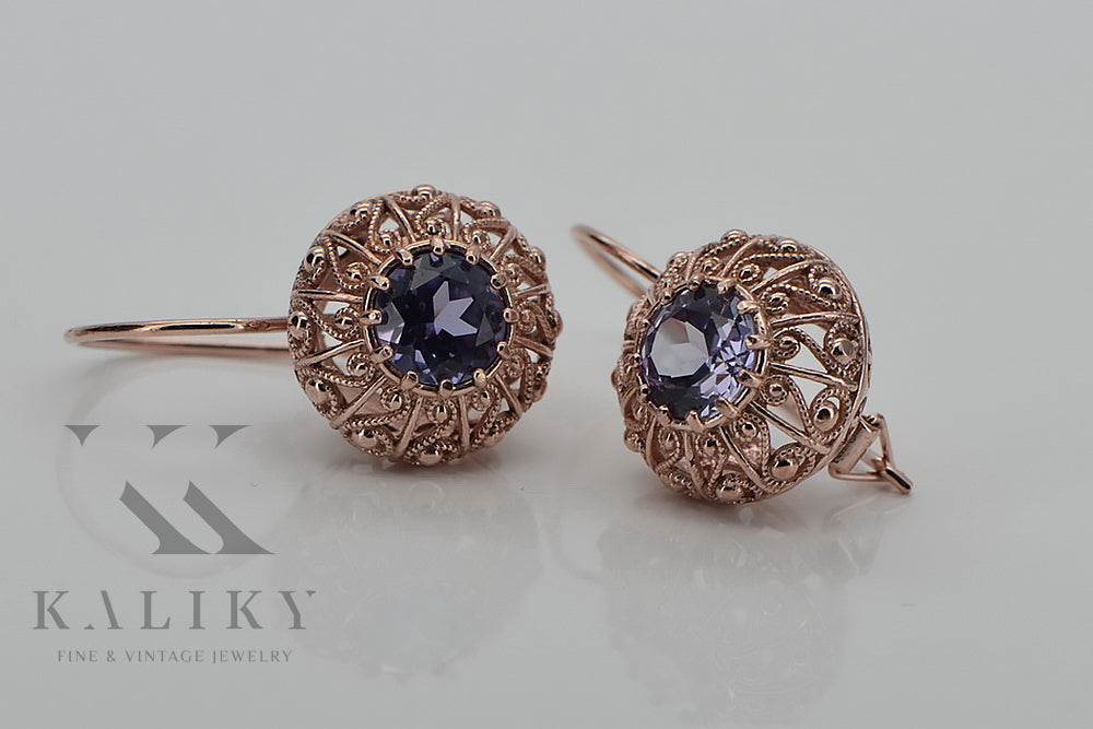 Vintage Alexandrite Earrings in 14K Rose Gold (vec002r-ax) — view 6