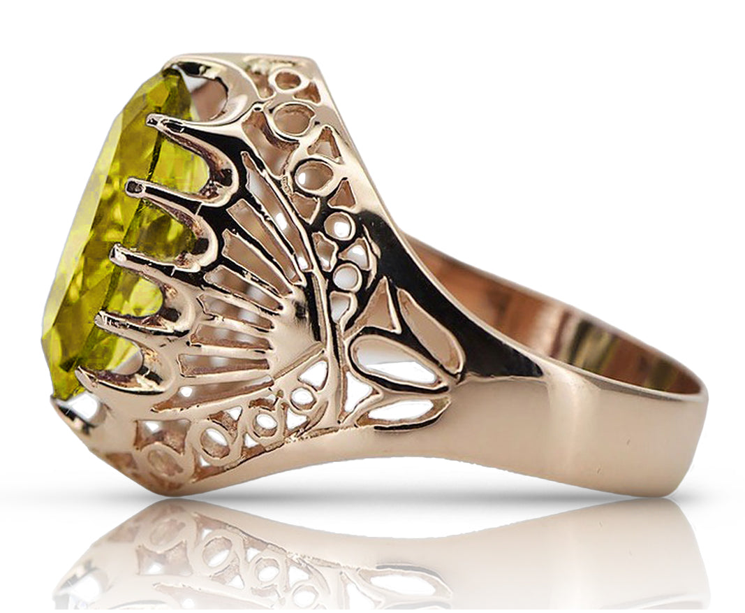 Vintage Yellow Peridot Ring in 14K Rose Gold (vrc020r-yp) — side view showing the setting