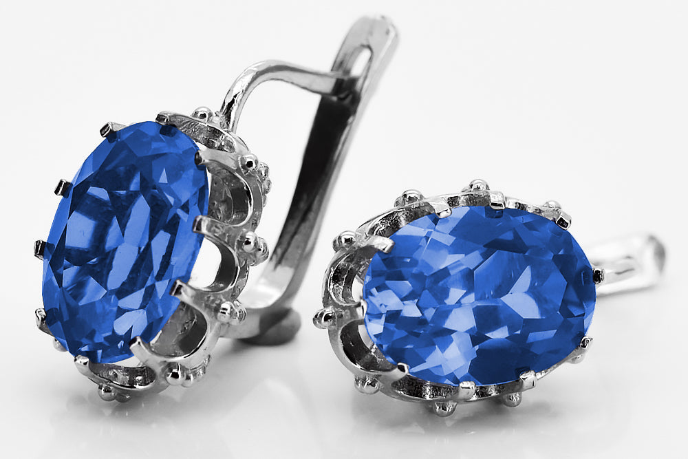 Vintage Sapphire Earrings in Sterling Silver (vec079s-sp) — full view of the piece