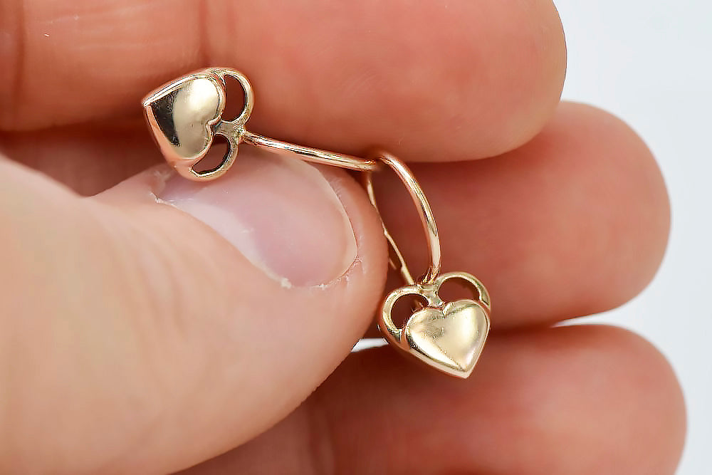 Vintage Heart Earrings in 14K Rose Gold (ven212) — view 3