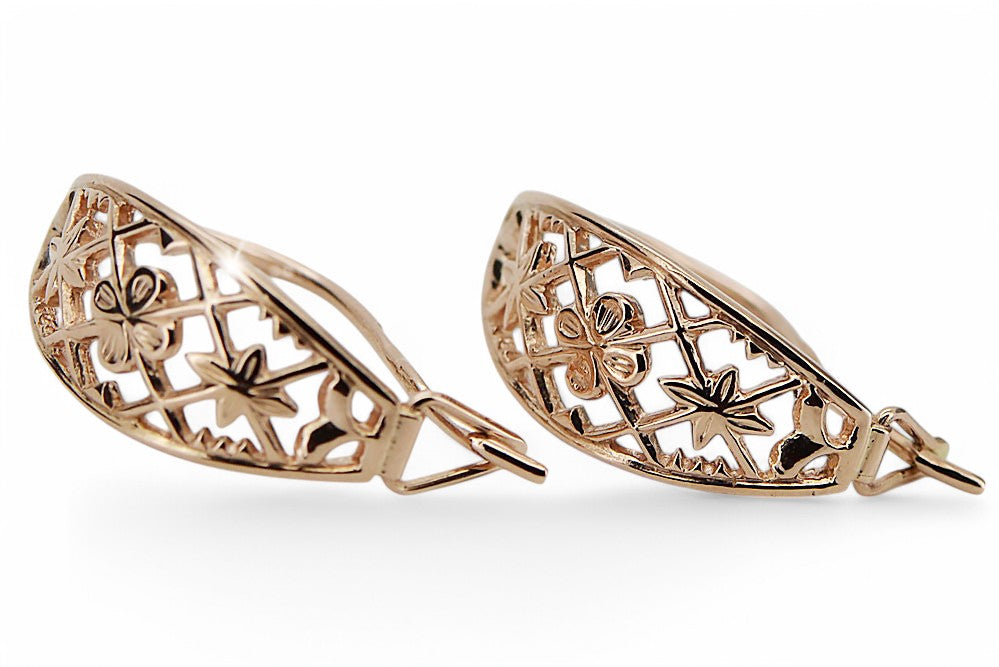 Vintage Openwork Earrings in 14K Rose Gold (ven146) — close-up of the hallmark on the inner band