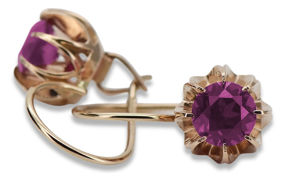 Vintage Amethyst Earrings in 14K Rose Gold (vec062r-am) — worn on the neckline, showing the drape