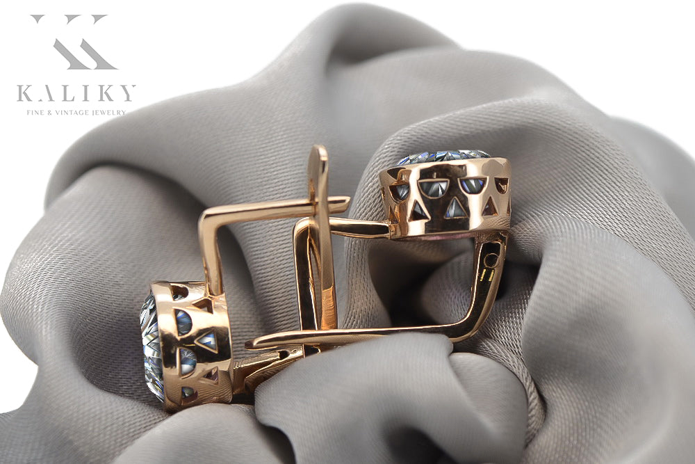 Vintage Zircon Zircone Earrings in 14K Rose Gold (vec107r-zi) — full view of the piece