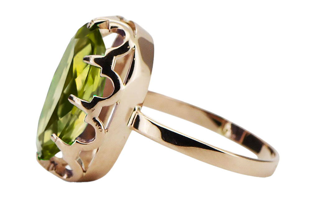 Vintage Yellow Peridot Craft Ring in 14K Rose Gold (vrc253r-yp) — side view showing the setting