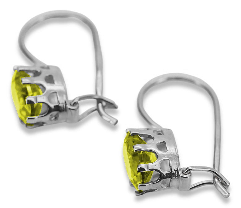 Vintage Yellow Peridot Earrings in Sterling Silver (vec196s-yp) — full view of the piece