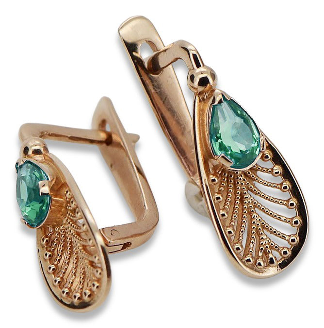 Vintage Emerald Earrings in 14K Rose Gold (vec067r-em) — close-up of the hallmark on the inner band