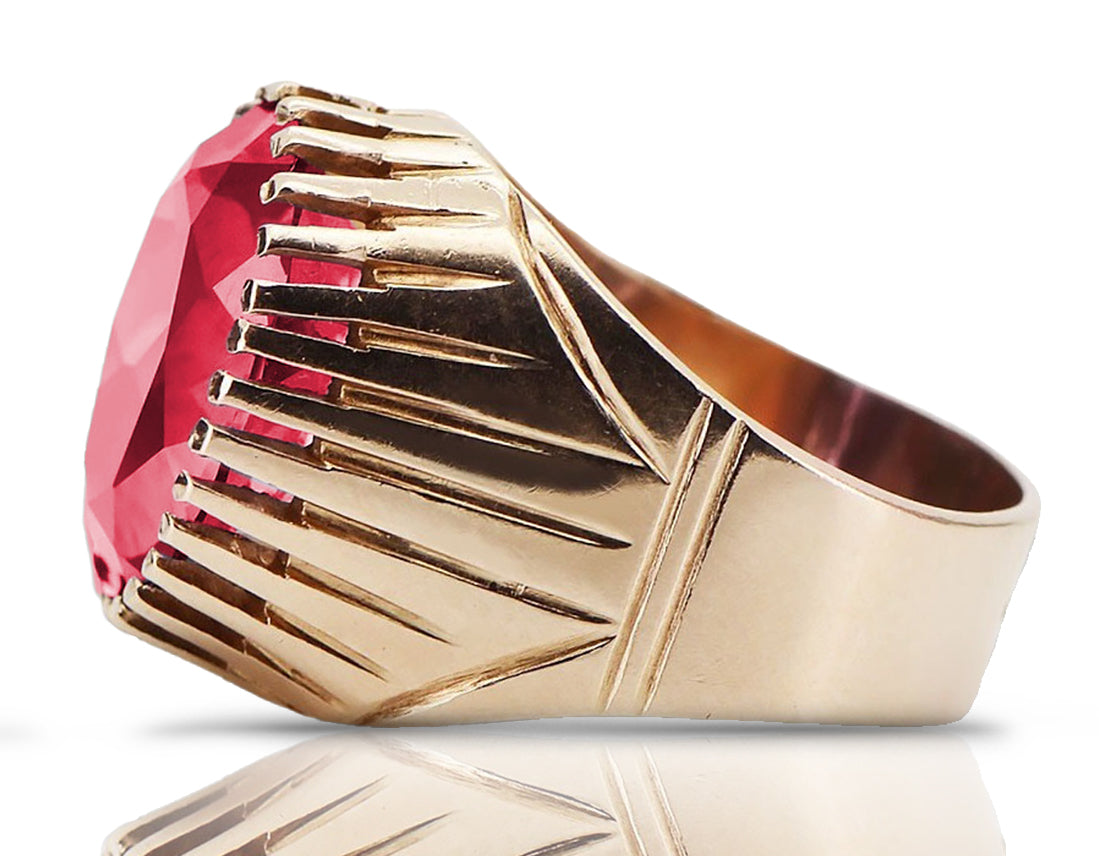 Vintage Ruby Ring in 14K Rose Gold (vrc048r-rb) — side view showing the setting