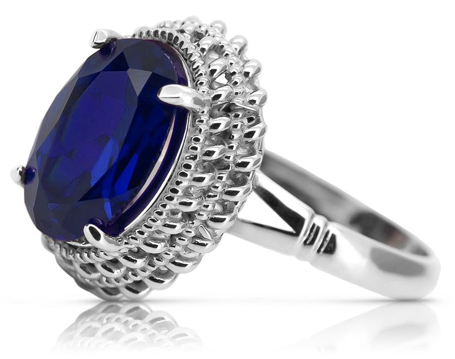 Vintage Sapphire Ring in Sterling Silver (vrc068s-sp) — close-up of the stone and setting