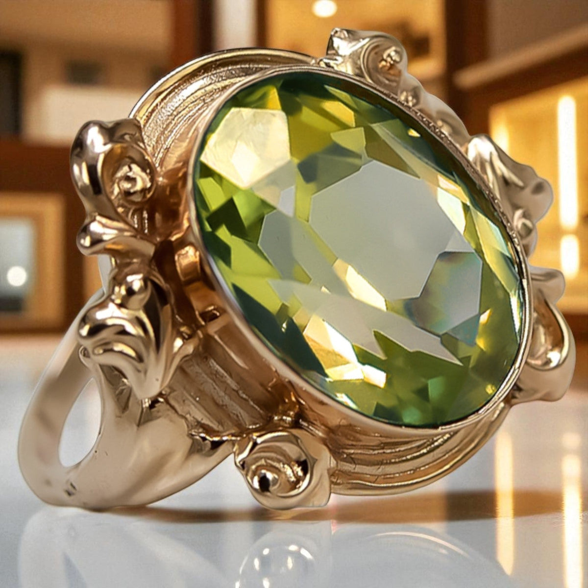 Vintage Yellow Peridot Ring in 14K Rose Gold (vrc100r-yp)