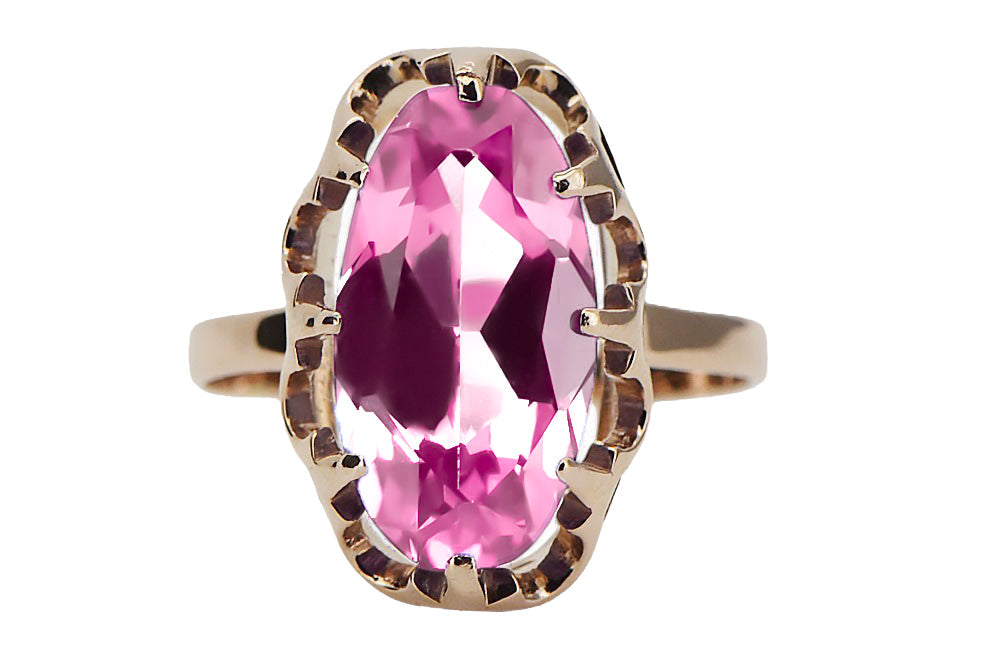 Vintage Amethyst Craft Ring in 14K Rose Gold (vrc253r-am) — close-up of the stone and setting