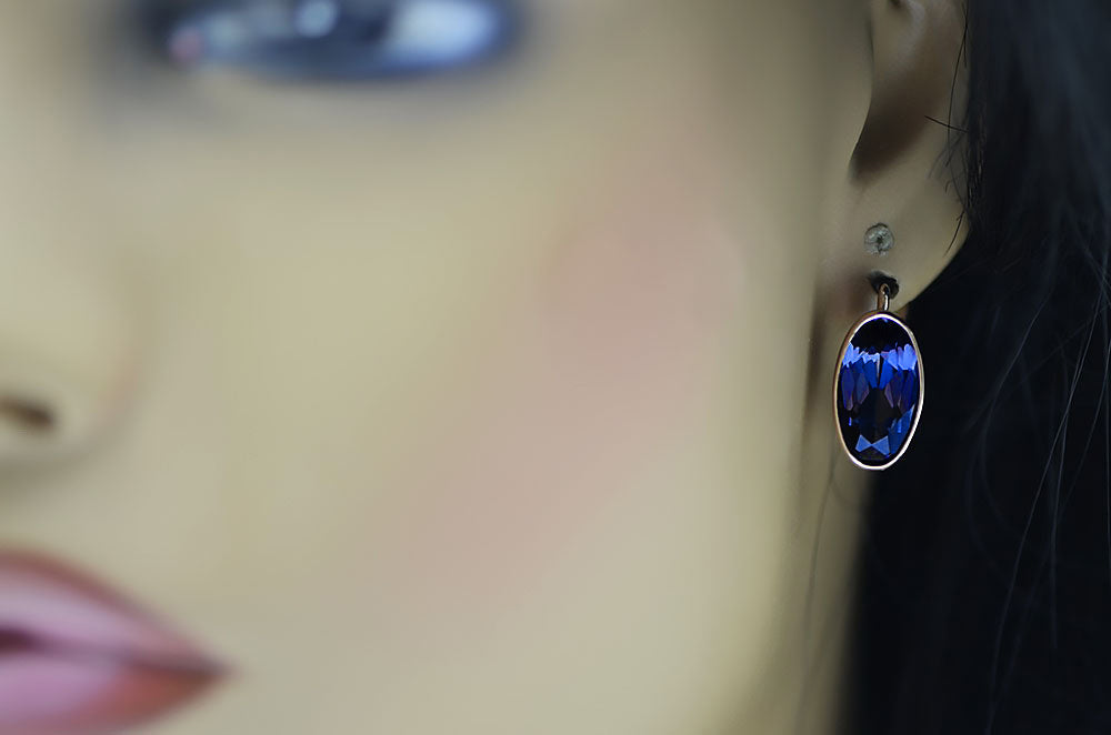 Vintage Sapphire Earrings in 14K Rose Gold (vec001r-sp) — side view showing the setting