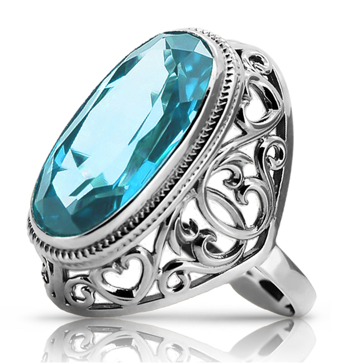 Vintage Aquamarine Ring in Sterling Silver (vrc184s-aq)