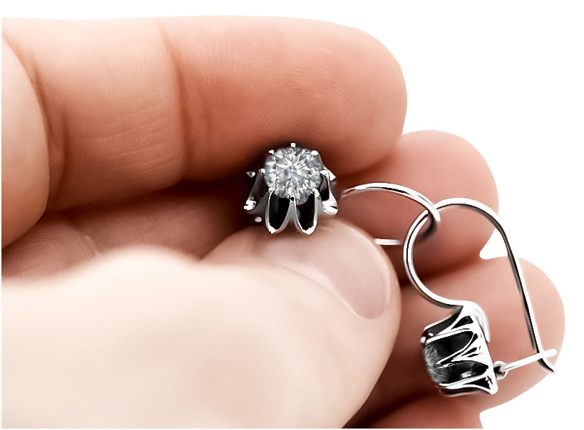 Vintage Zircon Earrings in Sterling Silver (vec092s-zi) — full view of the piece