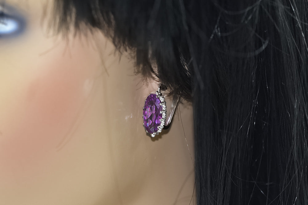 Vintage Amethyst Earrings in Sterling Silver (vec174s-am) — side view showing the setting