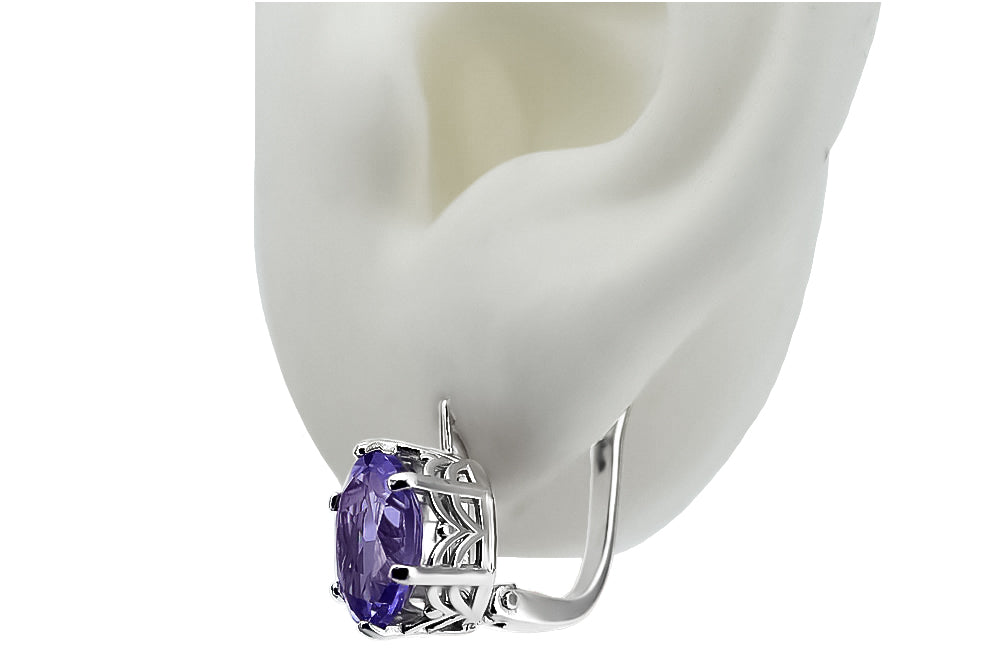 Vintage Alexandrite Earrings in Sterling Silver (vec003s-ax) — side view showing the setting