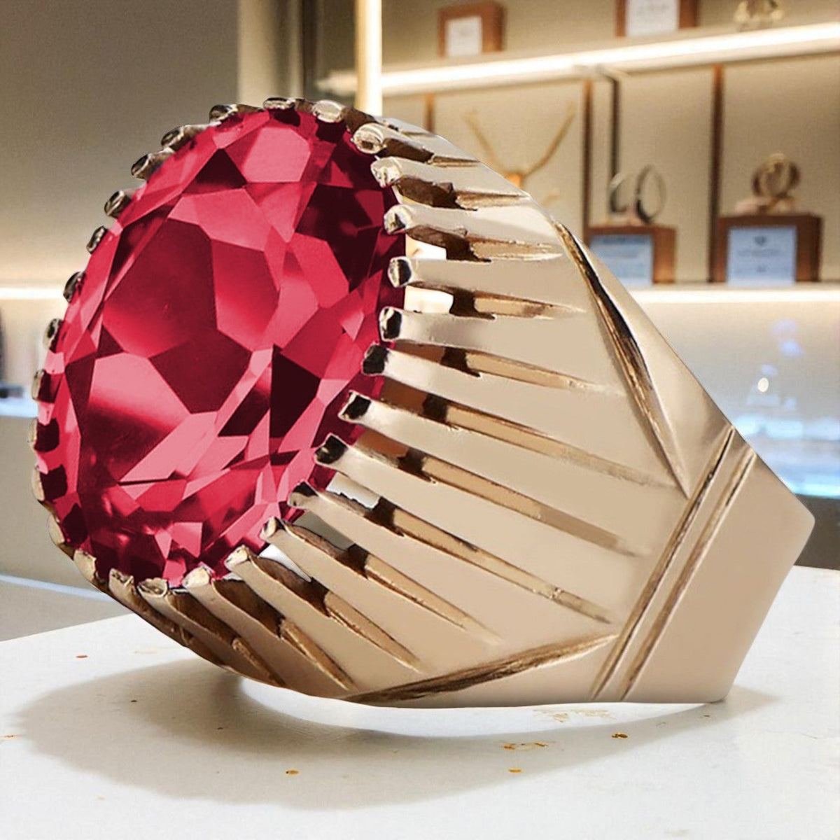 Vintage Ruby Ring in 14K Rose Gold (vrc048r-rb)