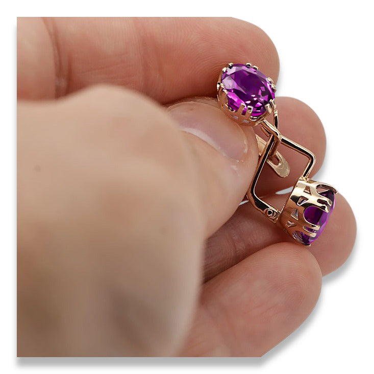 Vintage Amethyst Earrings in 14K Rose Gold (vec016r-am) — close-up of the hallmark on the inner band