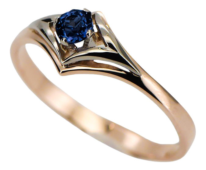 Vintage Sapphire Ring in 14K Rose Gold (vrc351r-sp) — close-up of the stone and setting