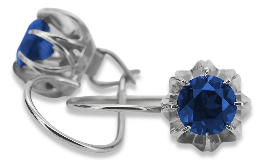 Vintage Sapphire Earrings in Sterling Silver (vec062s-sp) — worn on the hand, showing profile