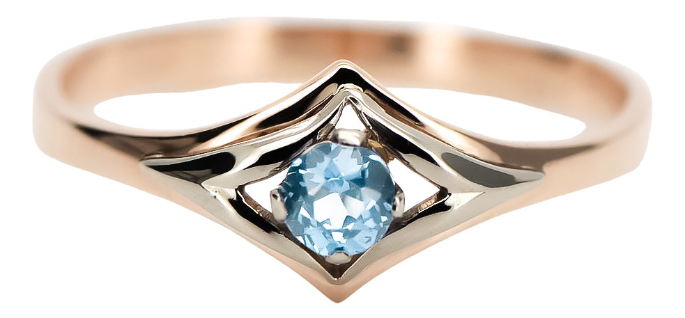 Vintage Aquamarine Ring in 14K Rose Gold (vrc351r-aq) — close-up of the hallmark on the inner band