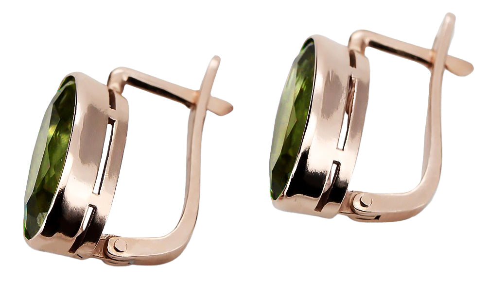 Vintage Yellow Peridot Earrings in 14K Rose Gold (vec001r-yp) — close-up of the hallmark on the inner band