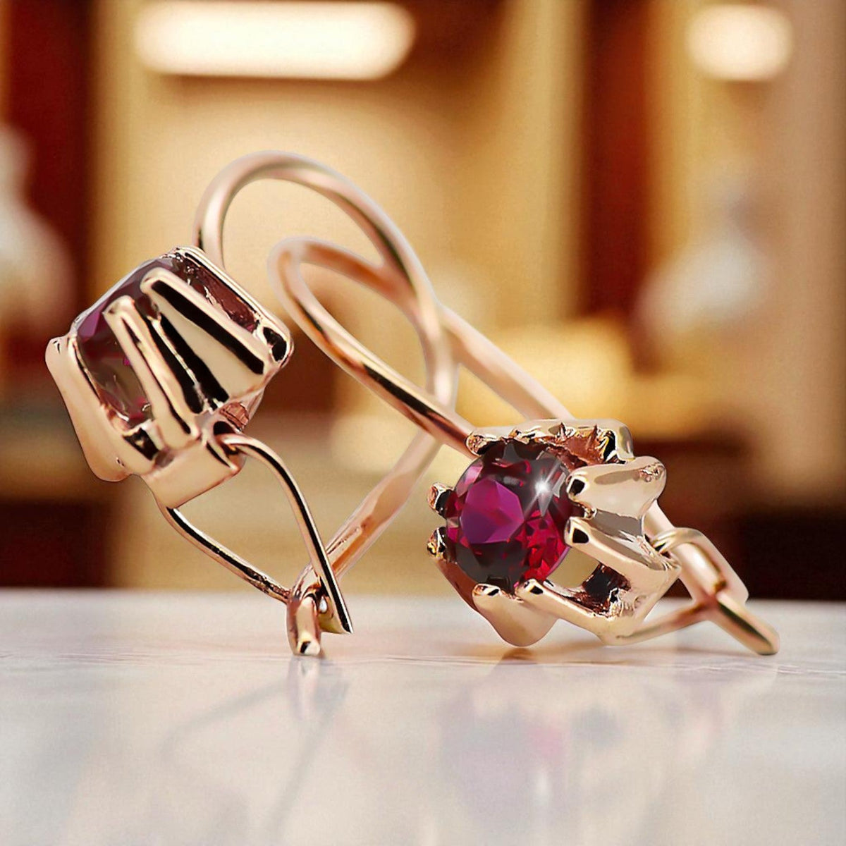 Vintage Ruby Earrings in 14K Rose Gold (vec053r-rb)