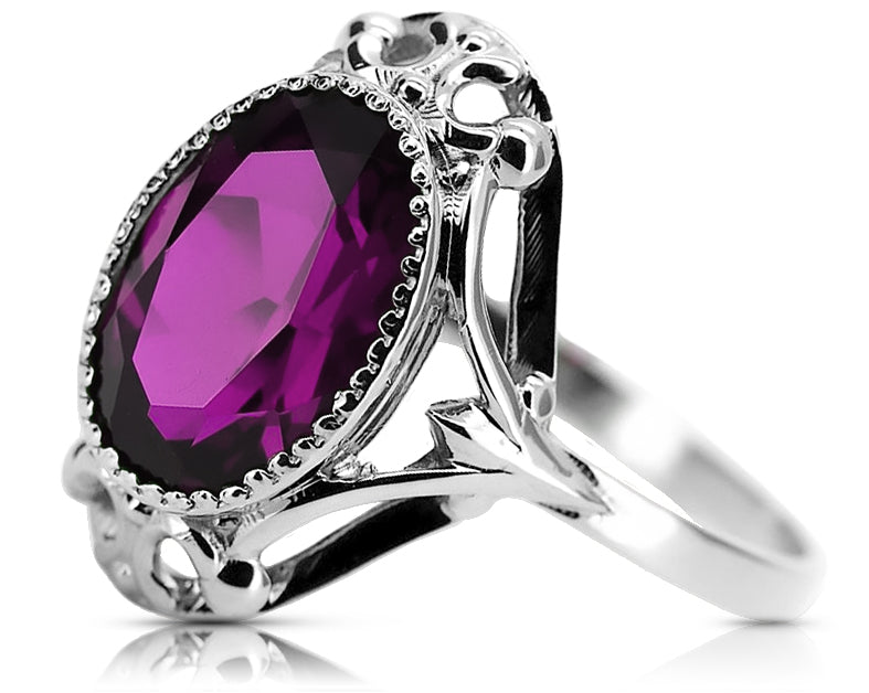 Vintage Amethyst Craft Ring in Sterling Silver (vrc128s-am) — worn on the neckline, showing the drape