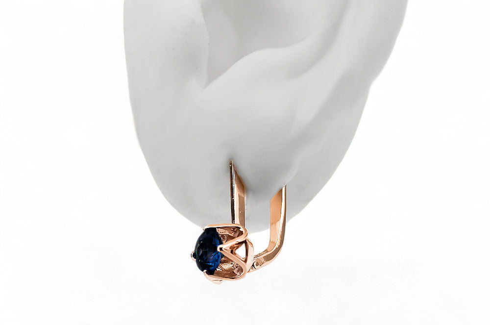 Vintage Sapphire Earrings in 14K Rose Gold (vec005r-sp) — close-up of the hallmark on the inner band