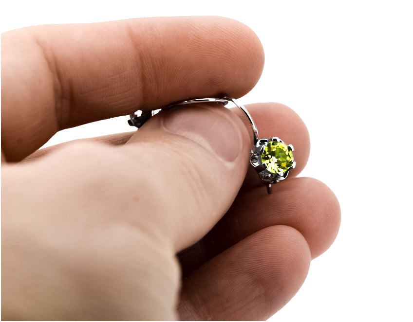Vintage Yellow Peridot Earrings in Sterling Silver (vec019s-yp) — full view of the piece