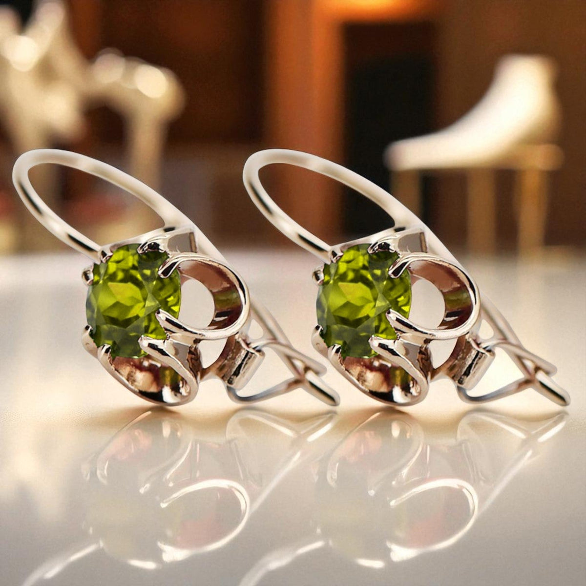 Vintage Yellow Peridot Earrings in 14K Rose Gold (vec035r-yp)