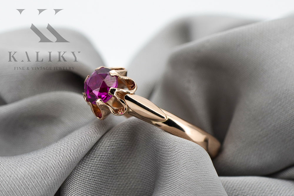 Vintage Ruby Ring in 14K Rose Gold (vrc094r-rb) — full view of the piece