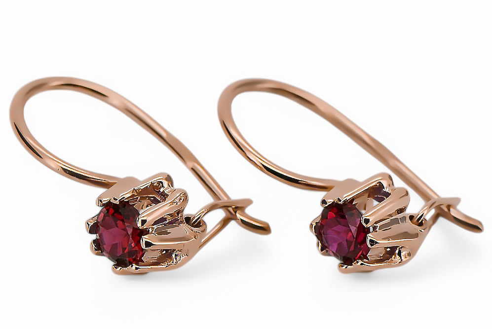 Vintage Ruby Earrings in 14K Rose Gold (vec053r-rb) — full view of the piece