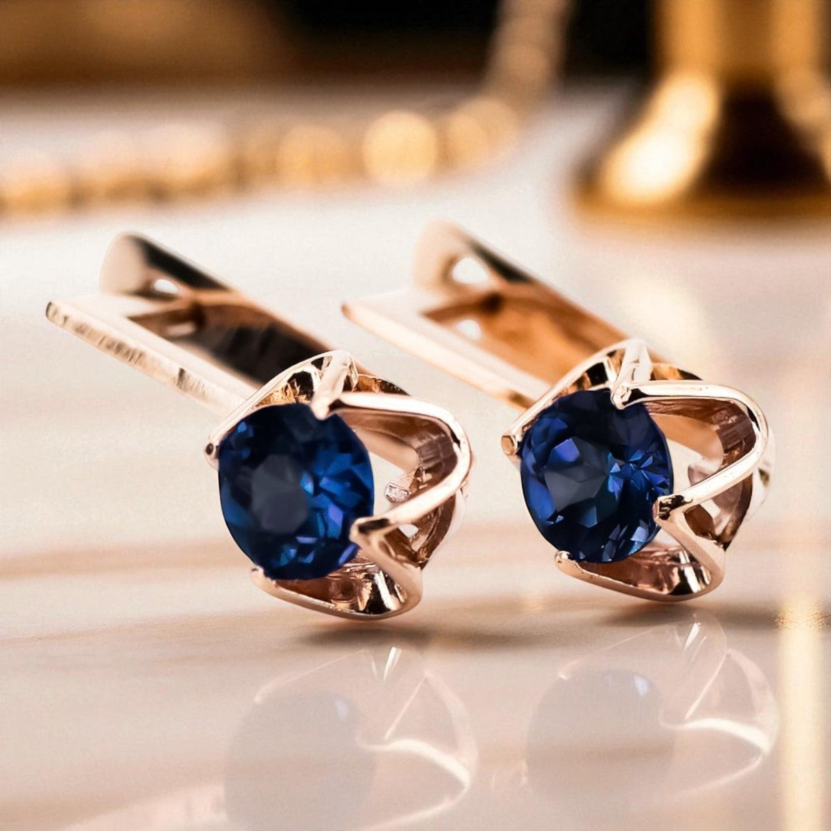 Vintage Sapphire Earrings in 14K Rose Gold (vec005r-sp)