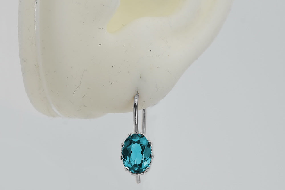 Vintage Aquamarine Earrings in Sterling Silver (vec196s-aq) — close-up of the stone and setting
