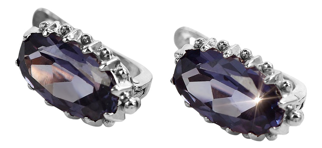 Vintage Alexandrite Earrings in Sterling Silver (vec174s-ax) — side view showing the setting