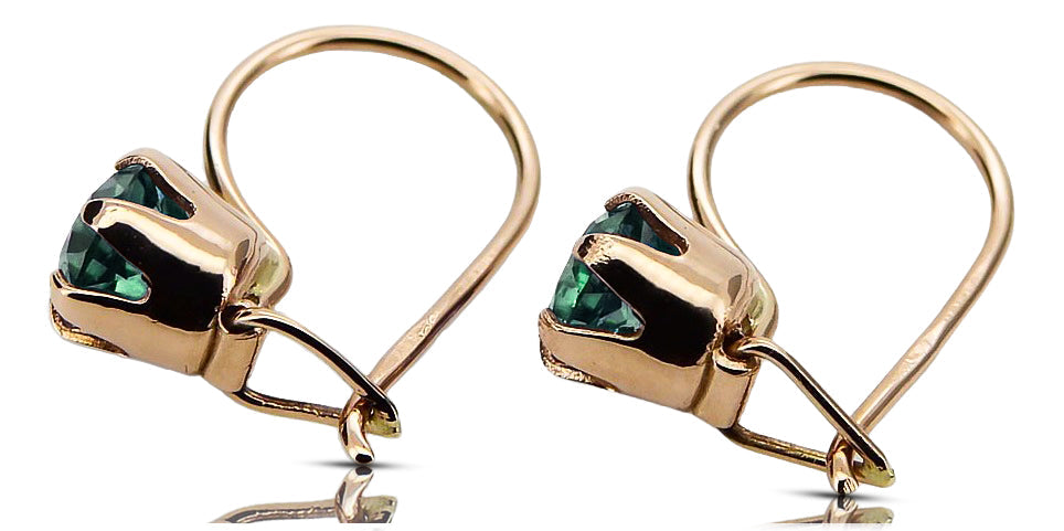 Vintage Emerald Earrings in 14K Rose Gold (vec056r-em) — worn on the hand, showing profile