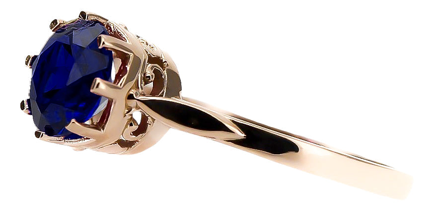Vintage Sapphire Ring in 14K Rose Gold (vrc366r-sp) — full view of the piece